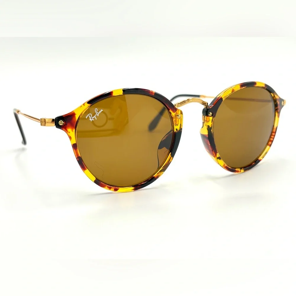 Beautiful Ray-Ban Round Lens Sunglasses RB2447 Fleck Tortoise W/ Brown Lens 49mm - Picture 3 of 16